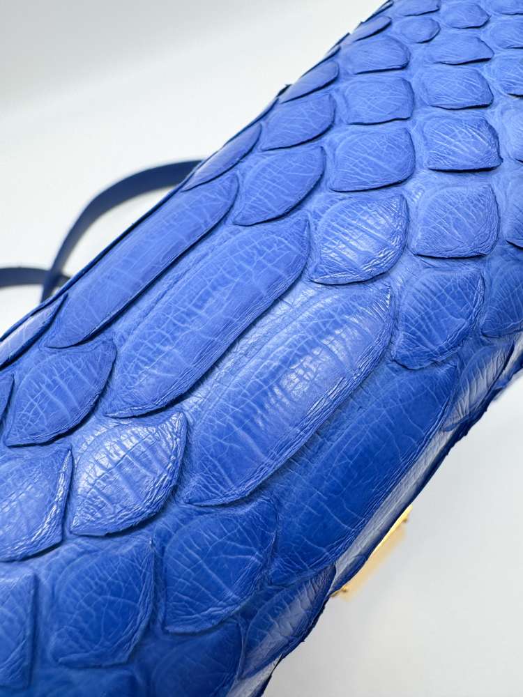 CELINE Royal Blue Real Python Medium Classic Box Flap Bag