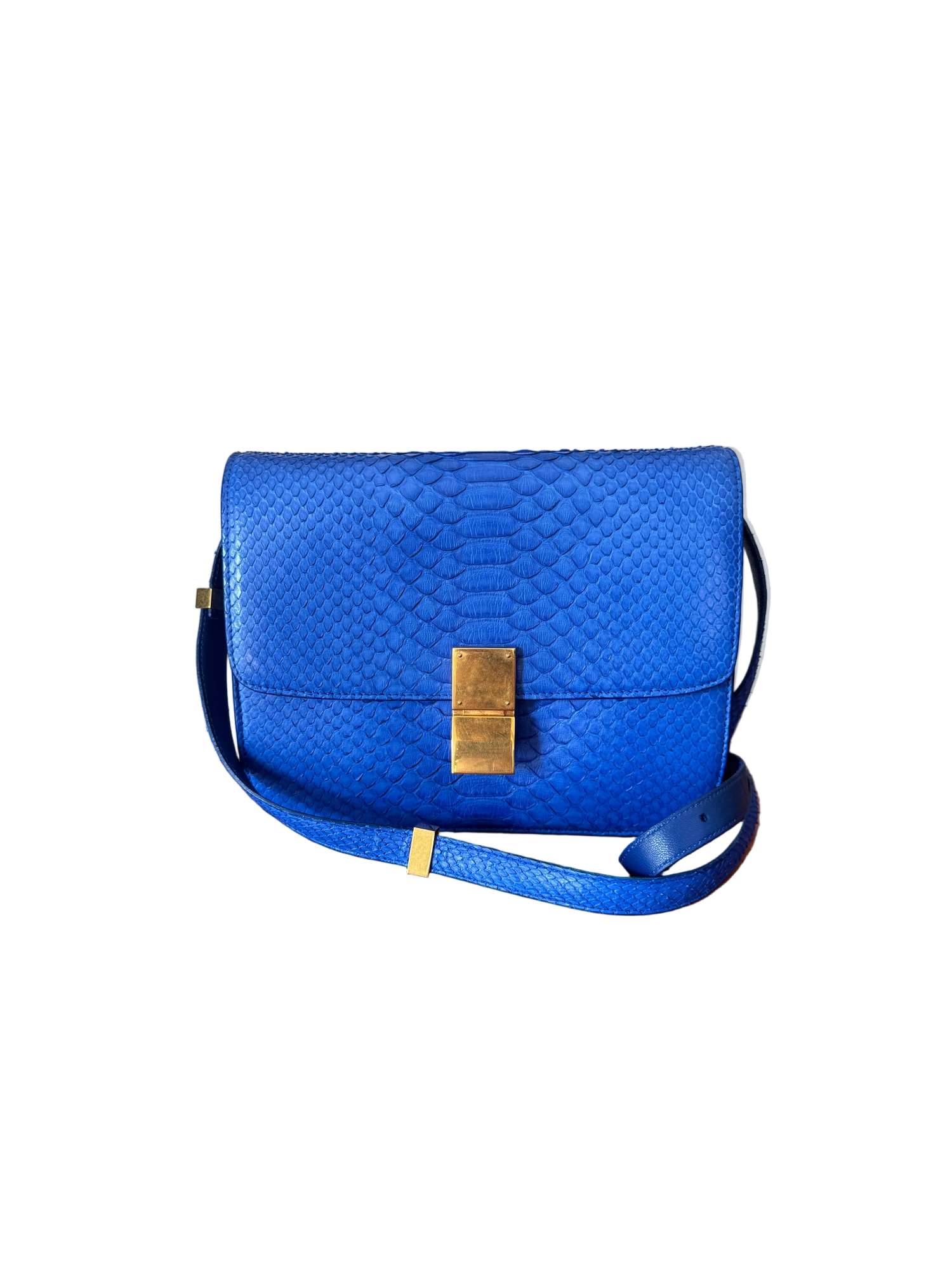 CELINE Royal Blue Real Python Medium Classic Box Flap Bag