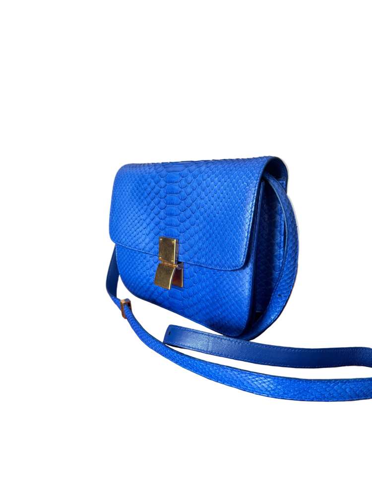 CELINE Royal Blue Real Python Medium Classic Box Flap Bag