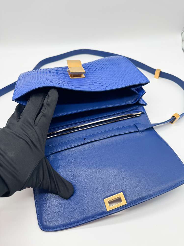 CELINE Royal Blue Real Python Medium Classic Box Flap Bag