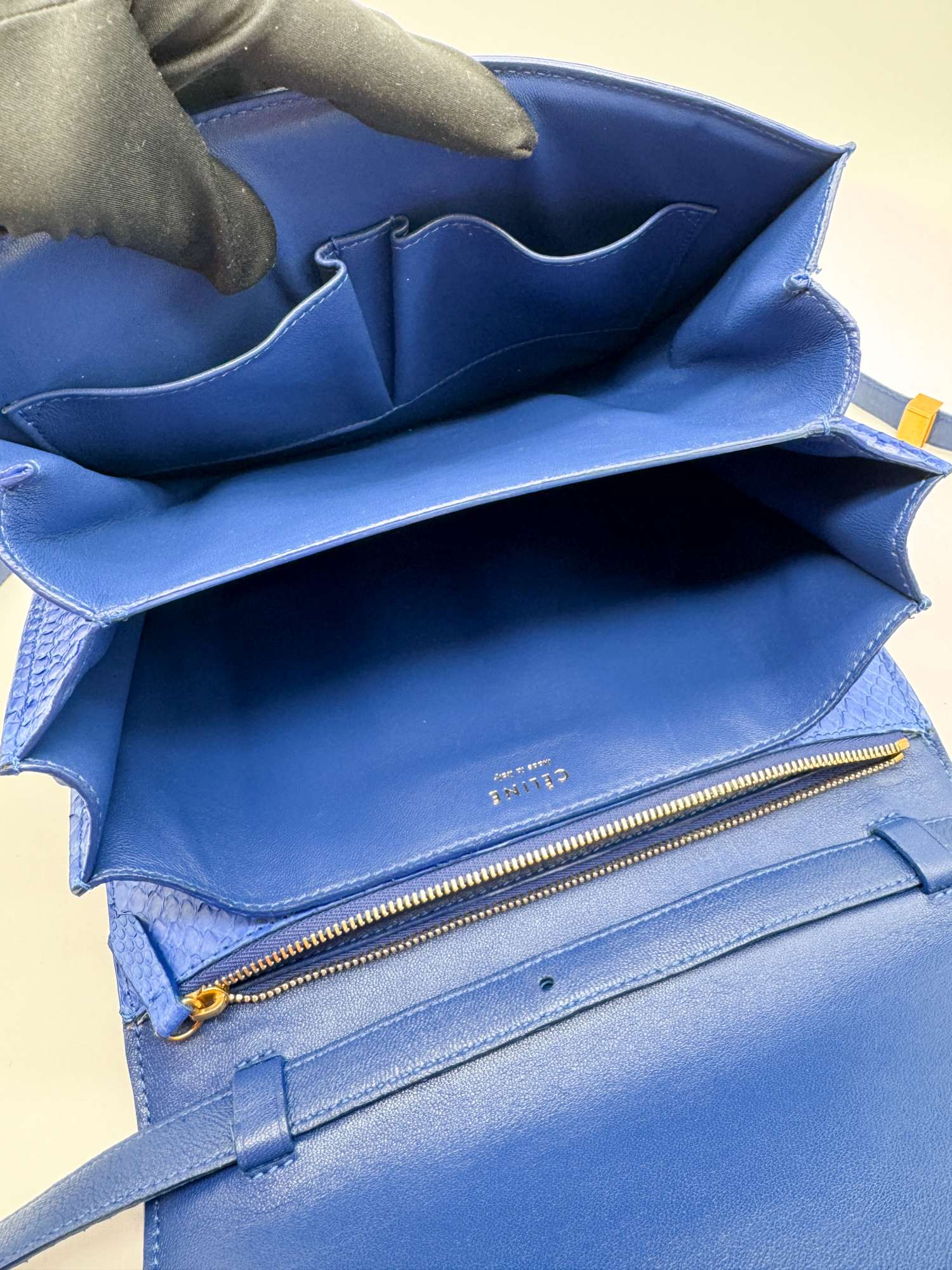 CELINE Royal Blue Real Python Medium Classic Box Flap Bag