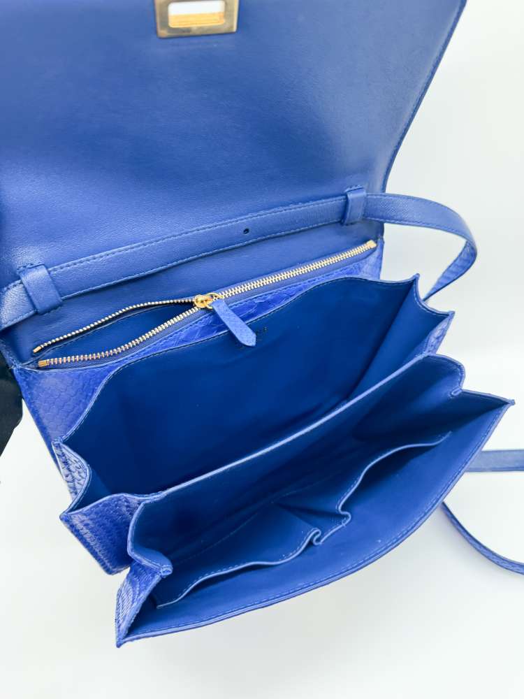 CELINE Royal Blue Real Python Medium Classic Box Flap Bag