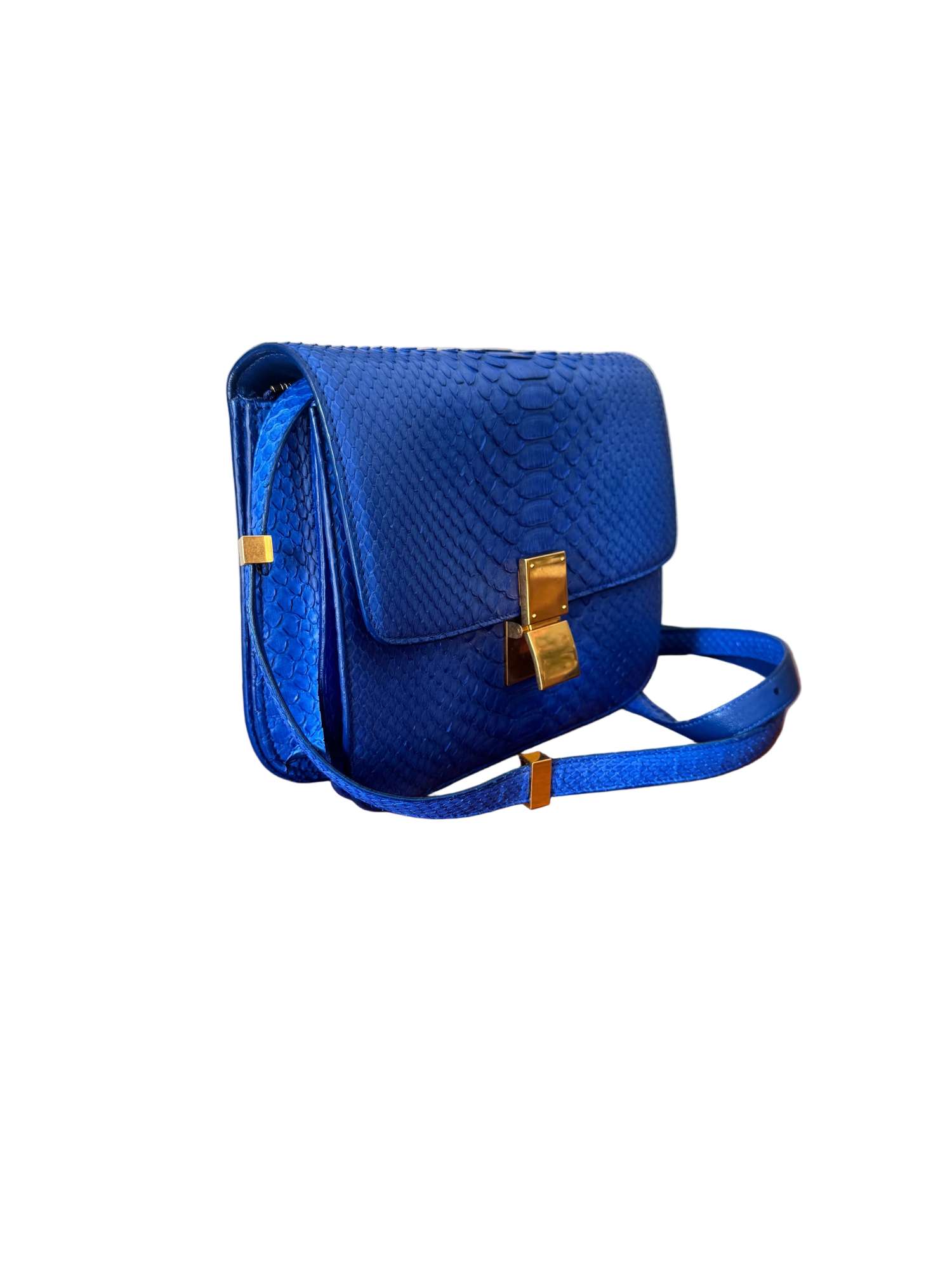 CELINE Royal Blue Real Python Medium Classic Box Flap Bag